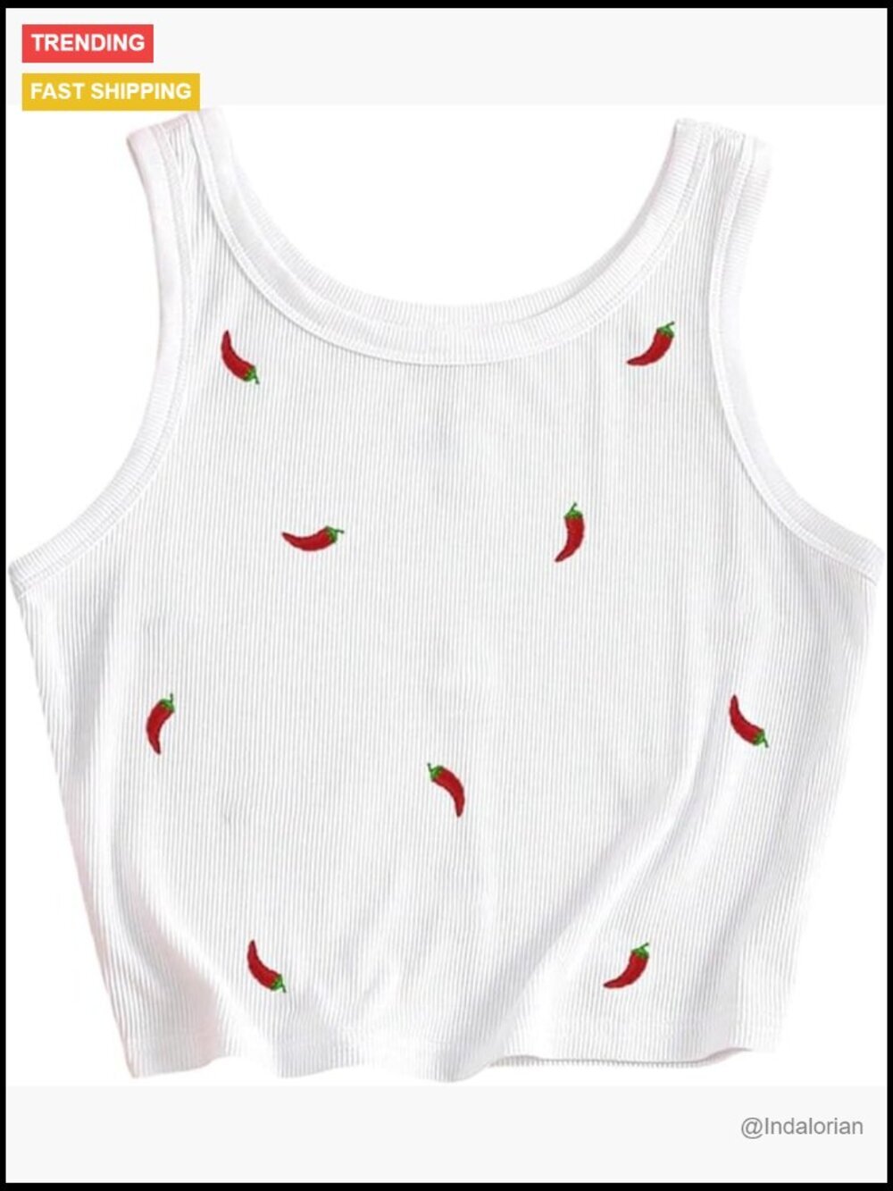 Embroidered Ribbed Crop Tank Top - Sleeveless Crewneck Summer Top
